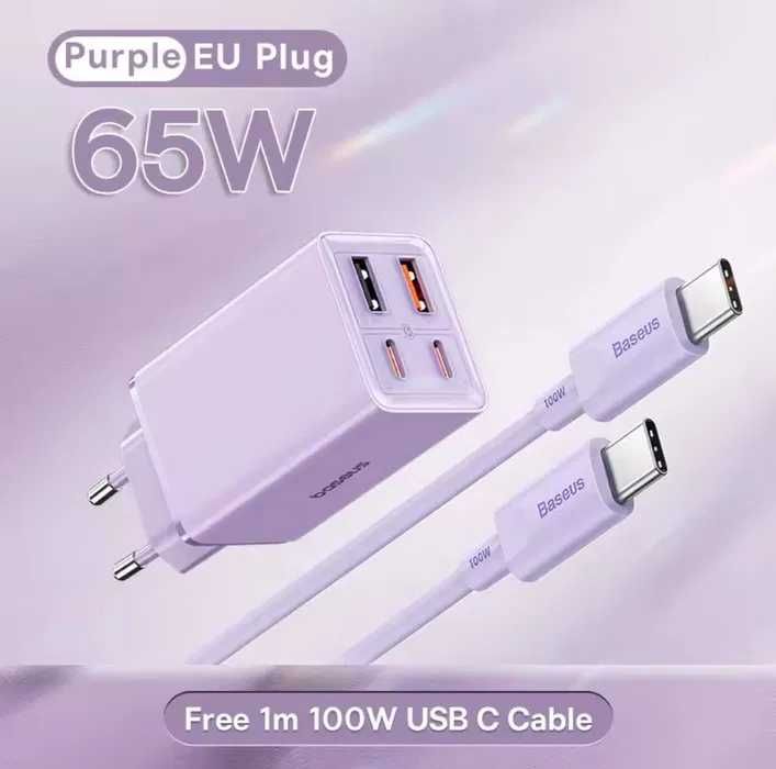 Зарядний пристрій Baseus GaN6 Pro 65W + кабель Type-C 100W (1м) Новий