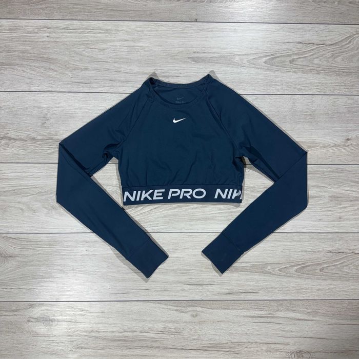 Темно Синій Жіночий Кроп Топ Лонгслів Найк Про Nike Pro, Розмір M