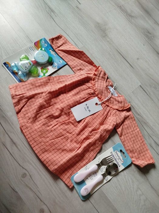 Nowa sukienka pomarańczowa r. 68 sztućce i gryzak . Prezent na święta