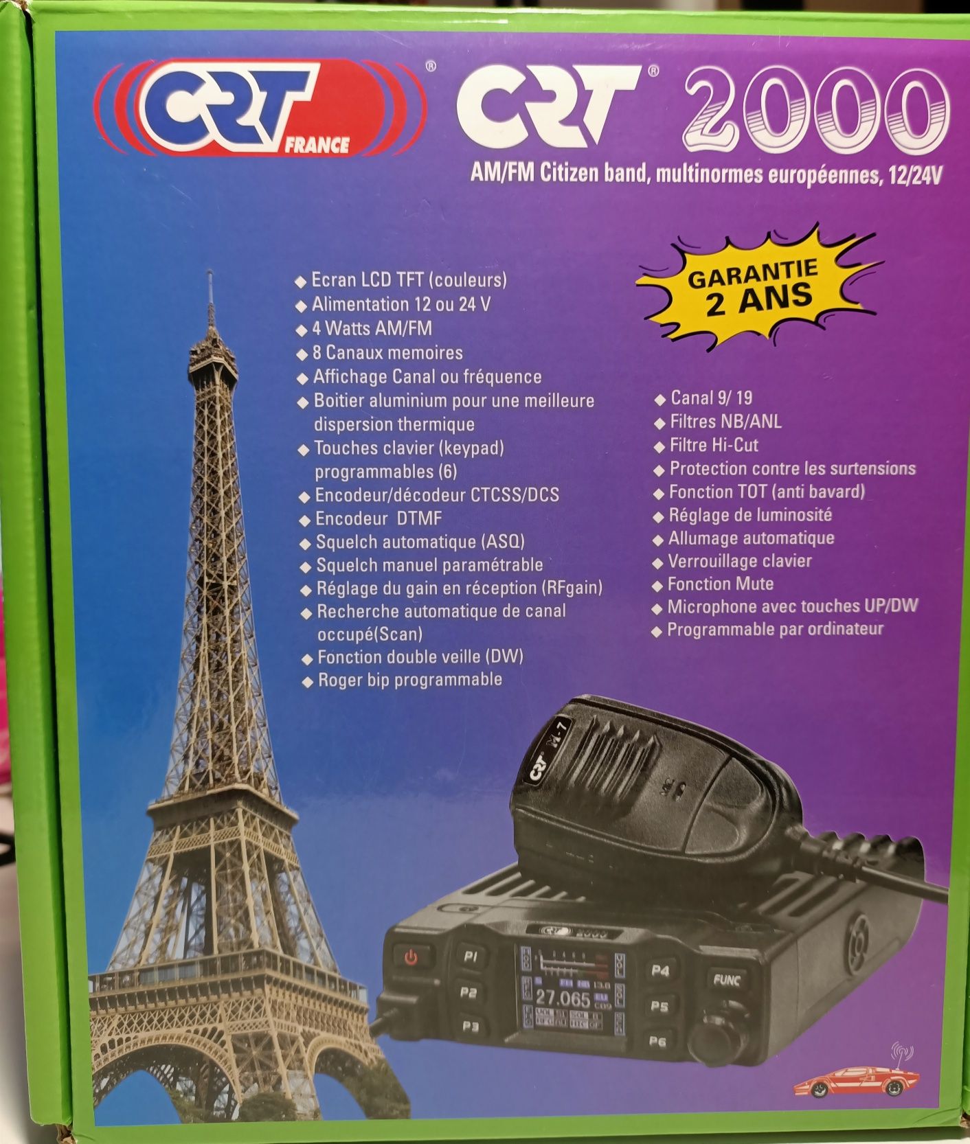 Cb radio CRT-2000,AM/FM 25MHz-30MHz,4W/8W/15W,12V-24V.LCD.Nowe.