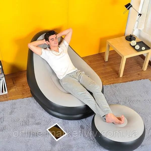 Надувний диван з пуфом Air Sofa - 99х130х76см Intex / Надувне велюрове
