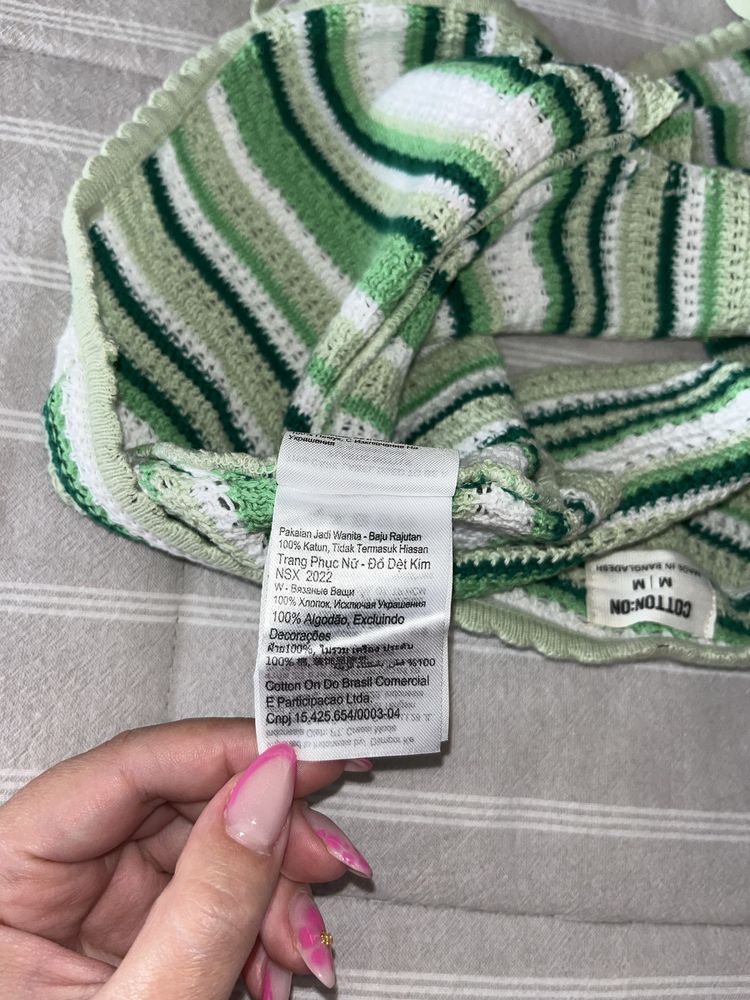 Top de Croché às Riscas | Verde & Branco | Estilo Boho