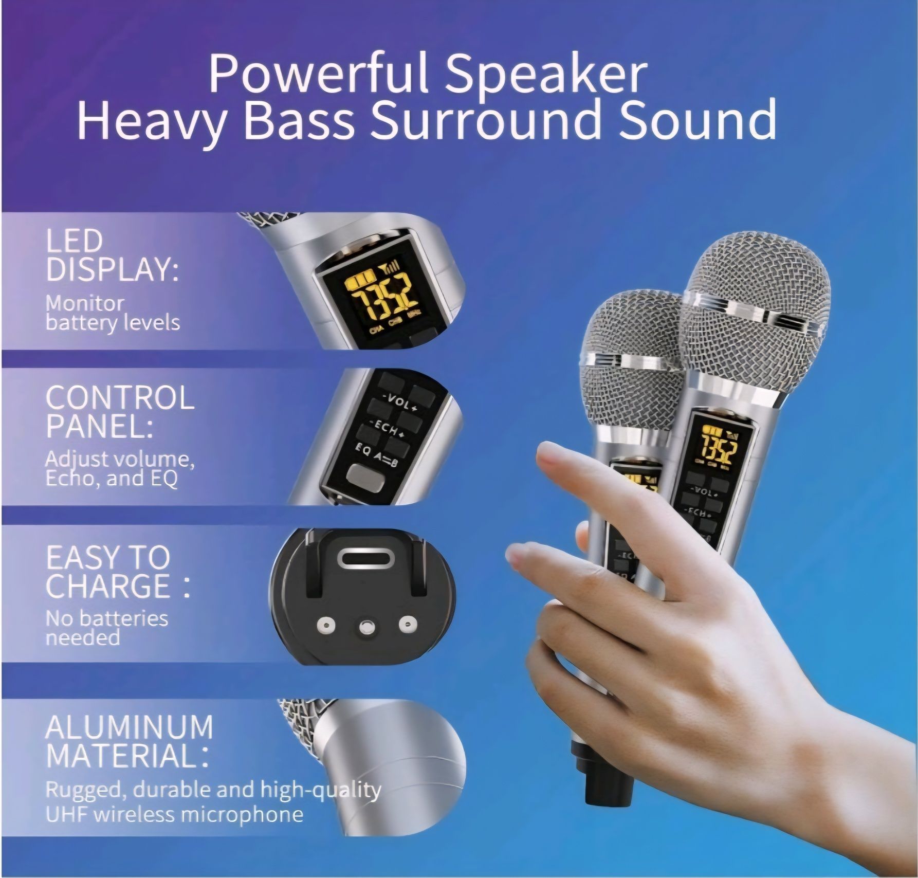 Przenośny Głośnik Karaoke 2 Mikrofony Bluetooth