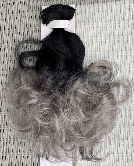 Premium Ultra włosy doczepiane, czarny / popiel ombre clip in ( 249 )