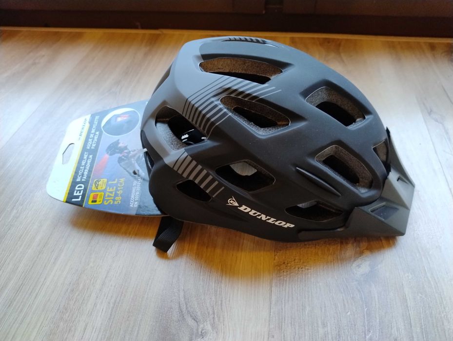 Kask Rowerowy Dunlop MTB 6xLED Czarno-Szary 58-61 cm wentylacja,daszek