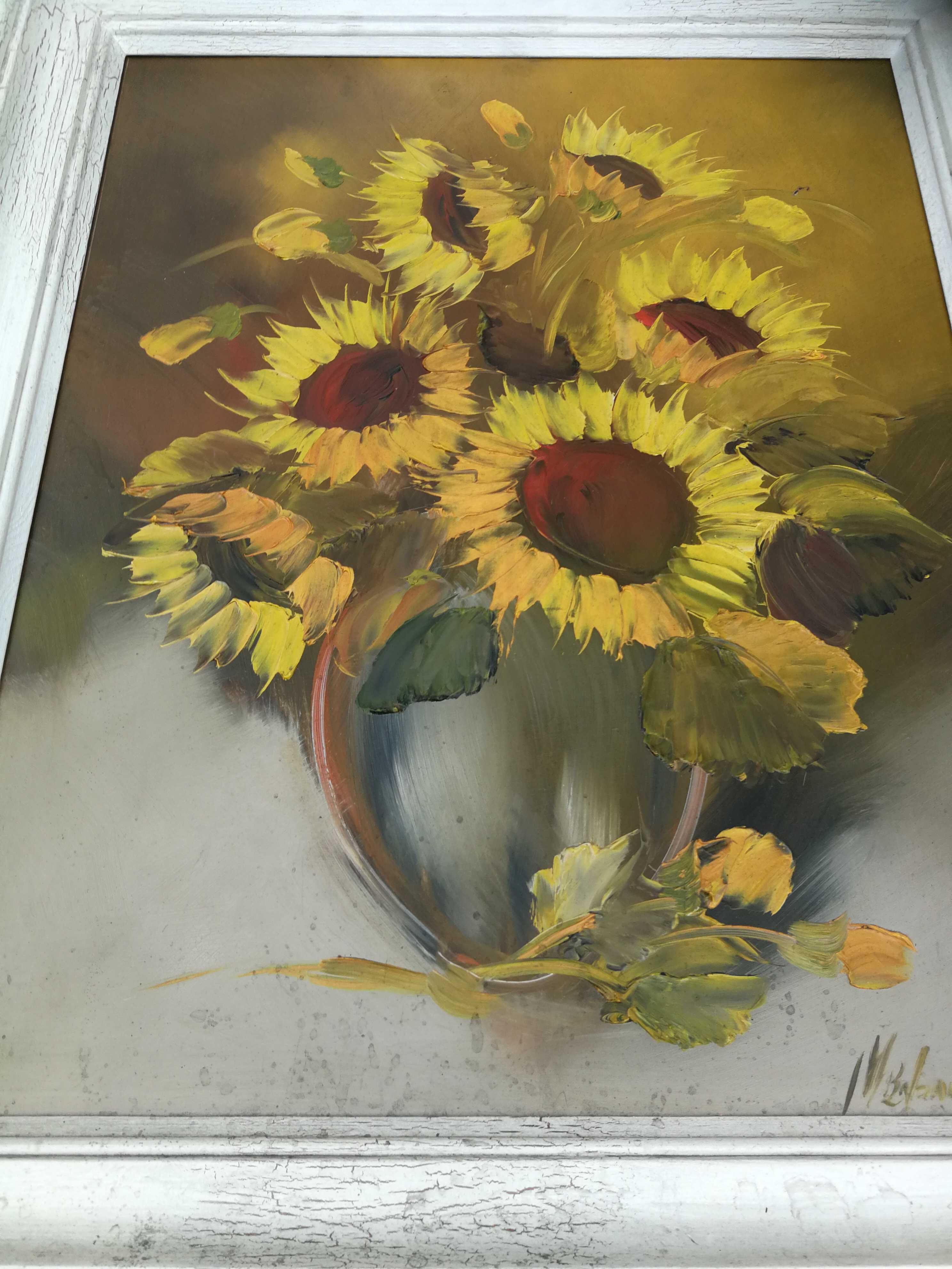 Obraz olejny malowany słoneczniki