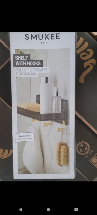 Półka prostokątna z haczykami do łazienki pod prysznic smukee nowa