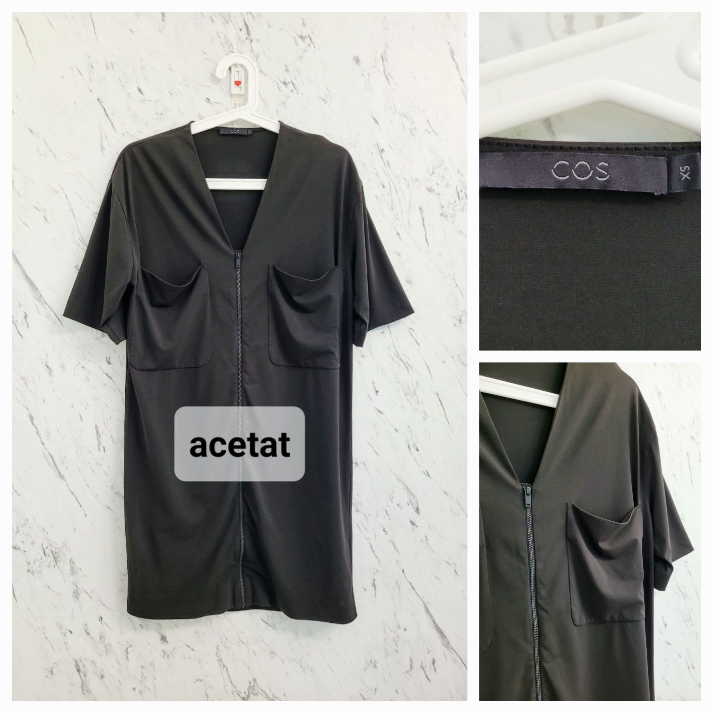 Minimalistyczna sukienka premium mała czarna suwak kieszonki basic