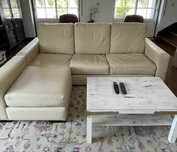 Sofá Chaise Longue Creme Pele