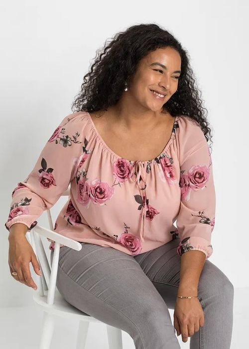 B.P.C bluzka szyfonowa w kwiatki z dekoltem carmen r.52