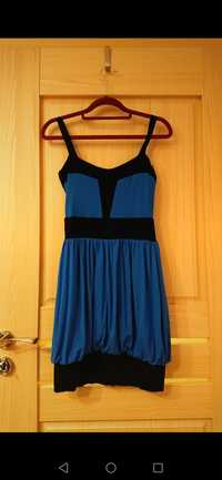 Niebieska sukienka bombka krótka na ramiączkach asos 36
