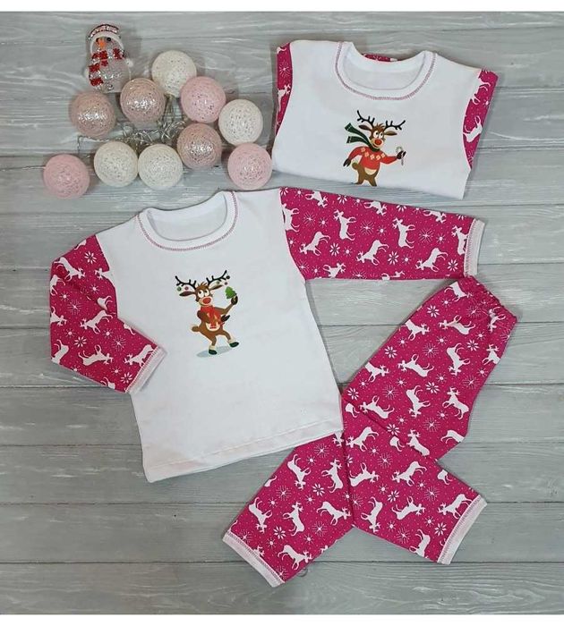 Утеплена Новорічна піжама для хлопчиків та дівчат 74-104 см з начісом
