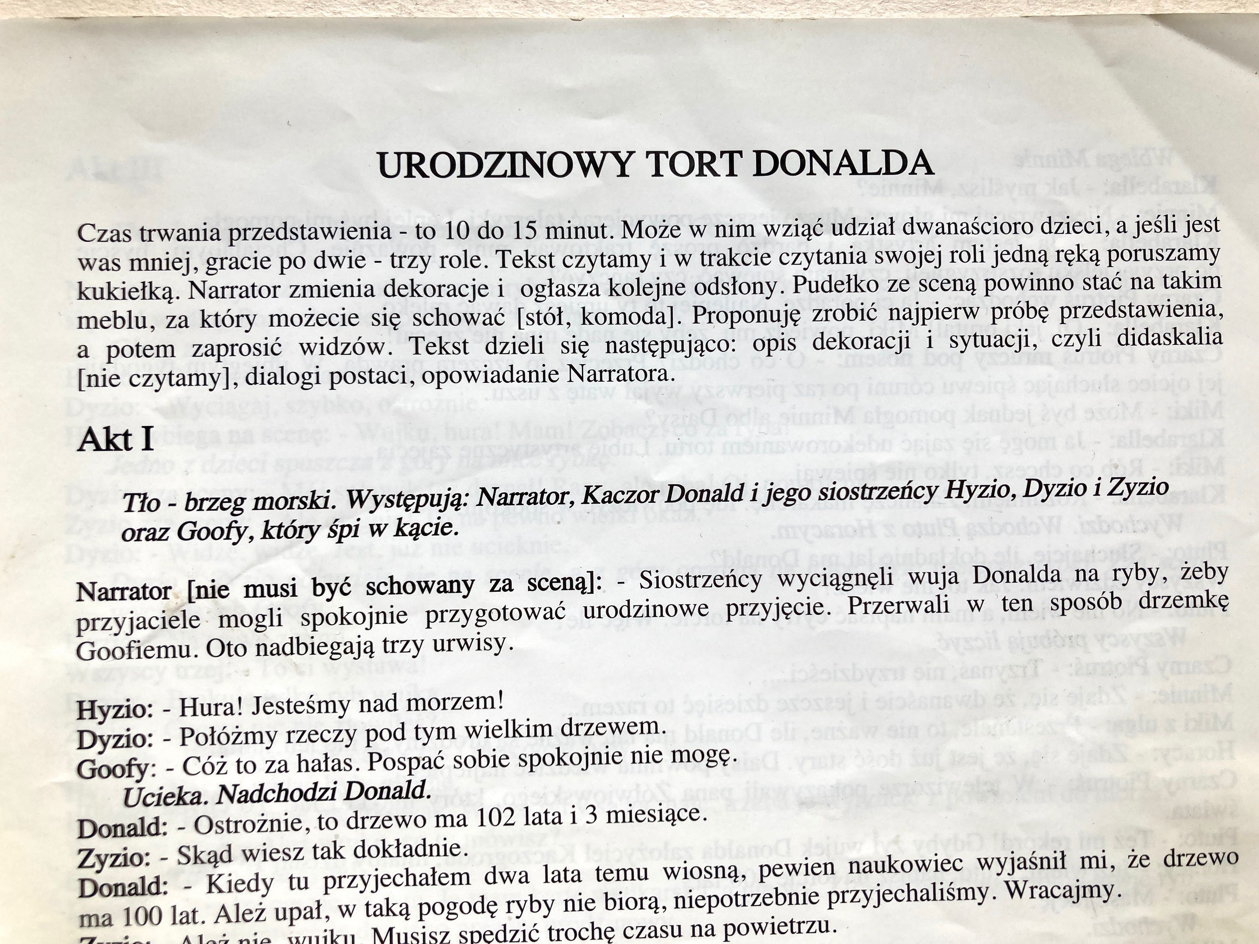 Scenariusz spektaklu 
Mickey for Kids
TEATRZYK
URODZINOWY TORT DONALDA