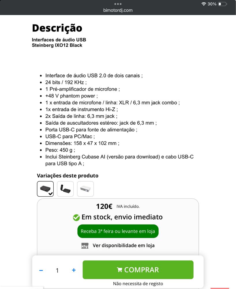 Interface de áudio STEINBERG IXO12  iPAD, Windows, MAC, android NOVA