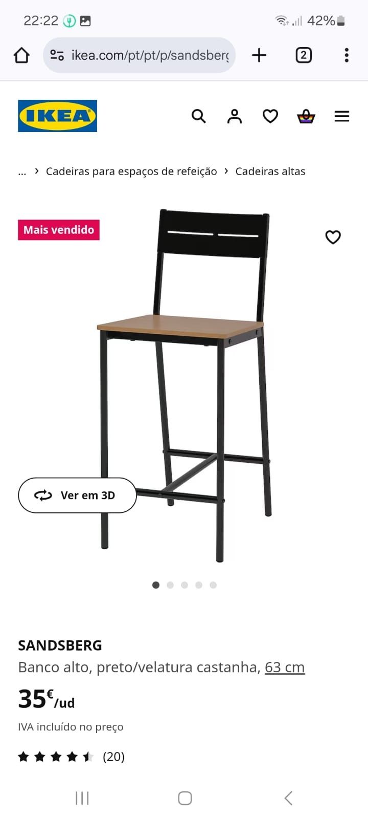 Banco alto sandsberg ikea 63 cm