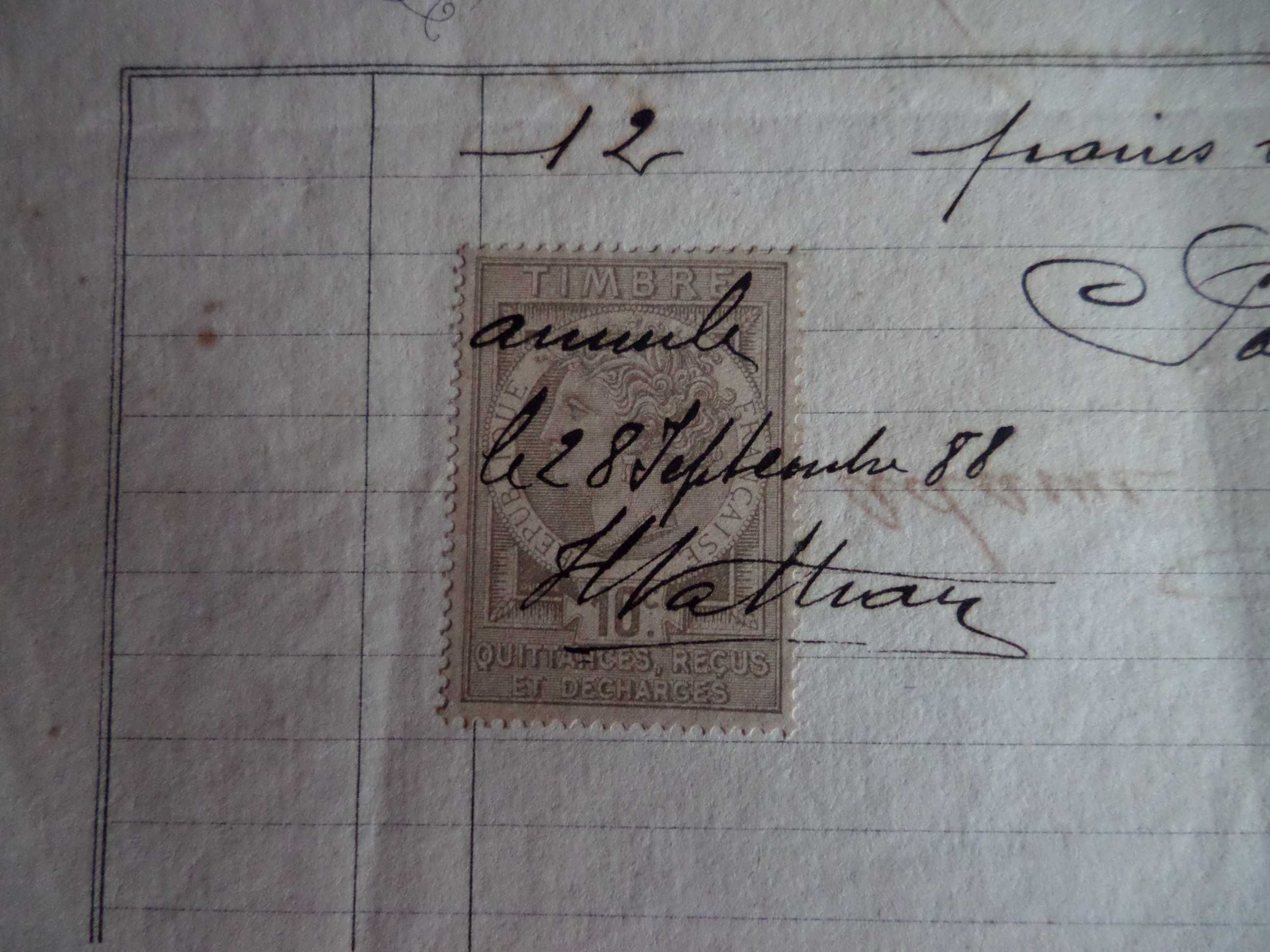 Documento: Recibo selado.  França 1888