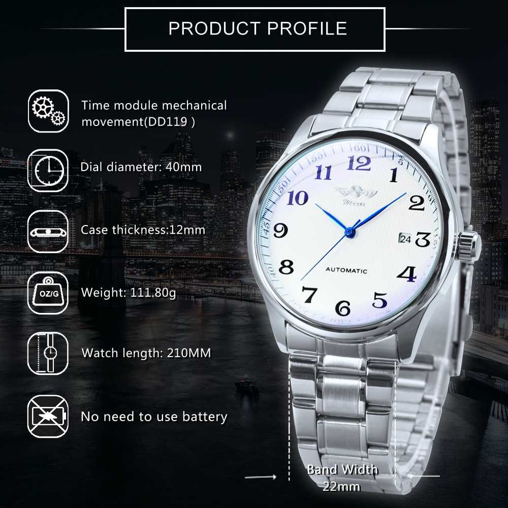 Zegarek automatyczny Winner 40mm bransoleta biała tarcza klasyczny box