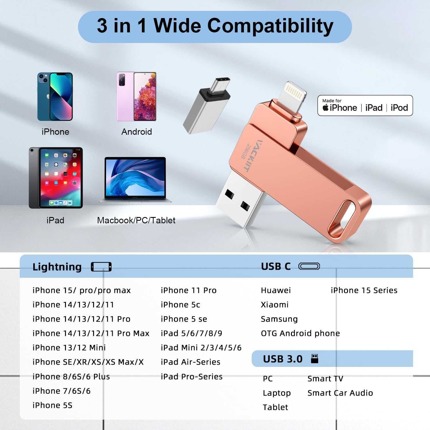 Vackiit Pendrive iExpand do Iphone 256 GB USB 3.0