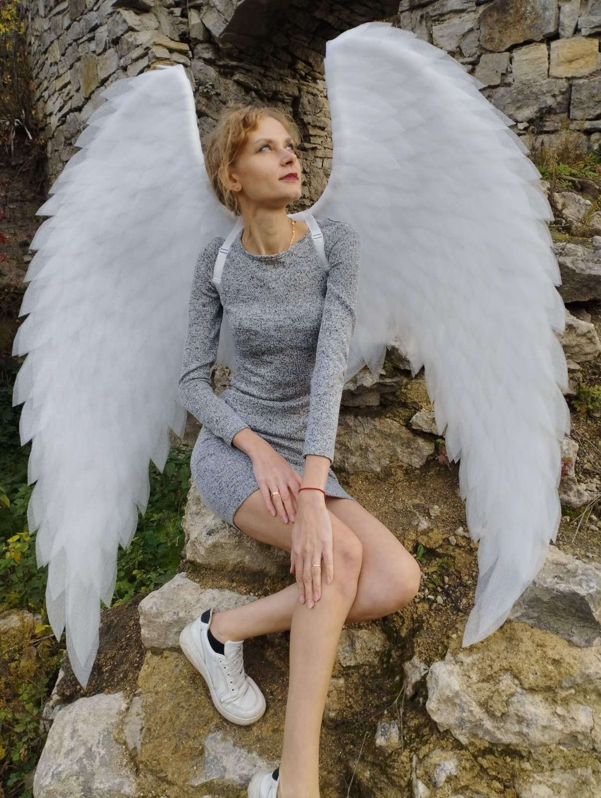 Великі білі крила ангела для костюмованих вечірок (ручна робота)