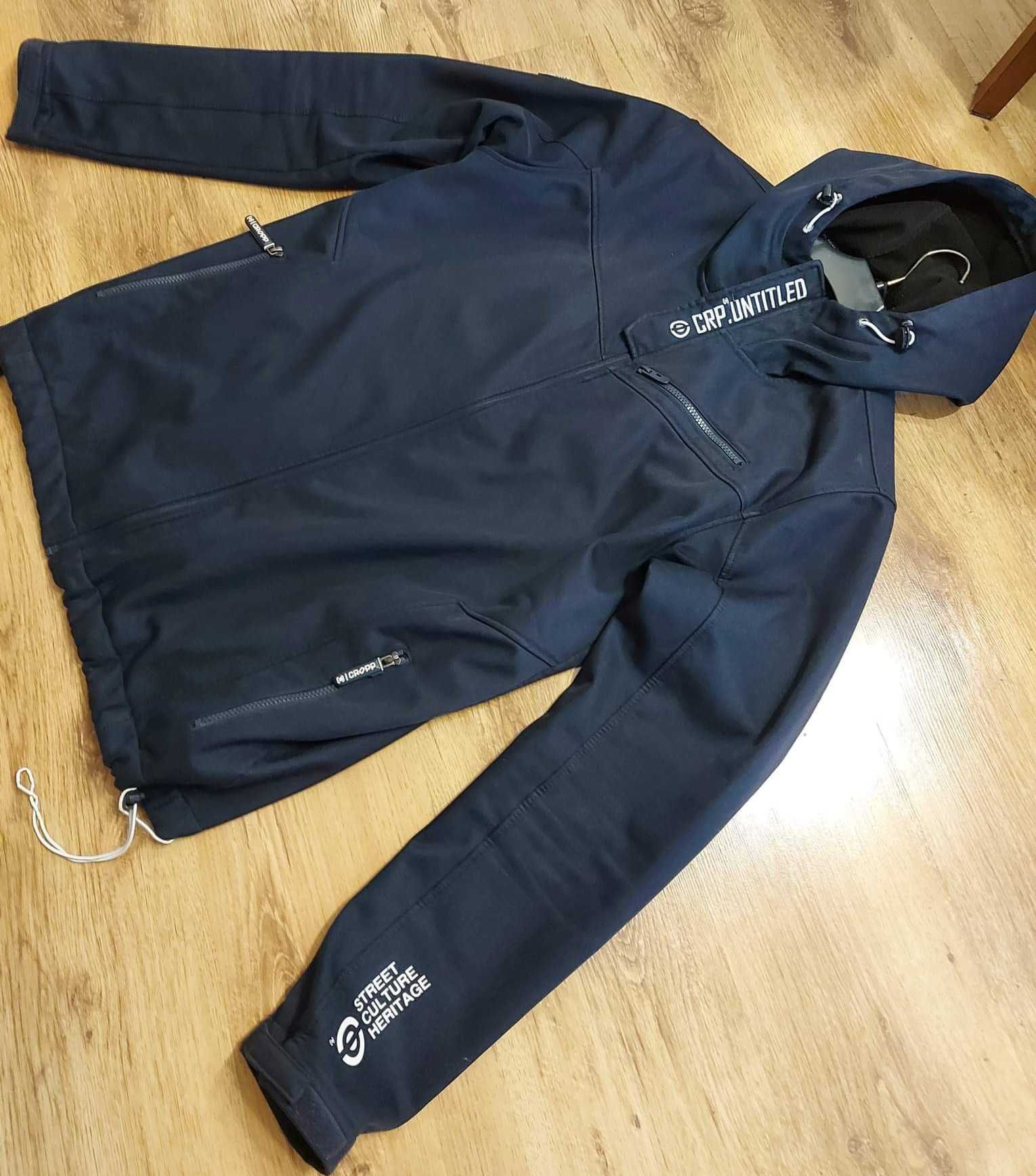 Kurtka jesienna męska granatowa z kapturem Cropp, dobry rozm. XL/L