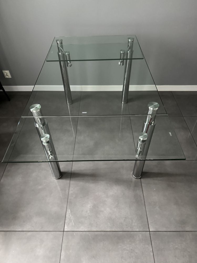 Stół szklany rozkładany 120/180x80, nogi chrom