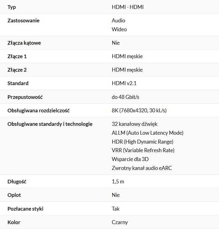 Kabel HDMI 8K HDMI 1,5m do PS5, XBOX, telewizora , komputera ver. 2.1