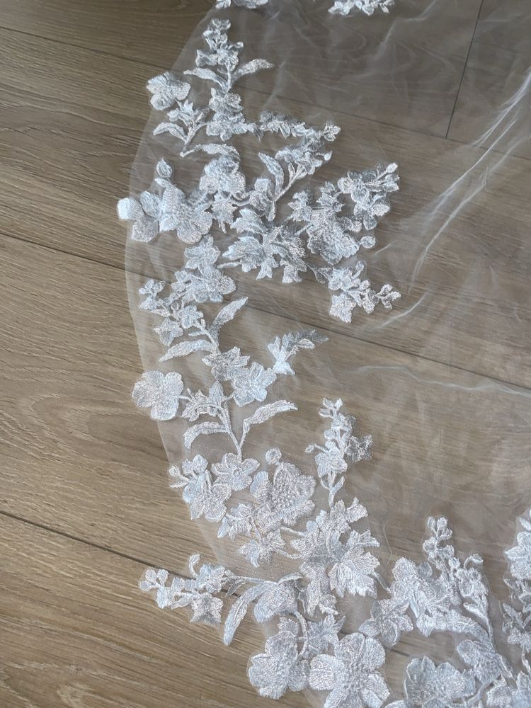Nowy welon katedralny, ivory, 300cm, 3m, ślubny z koronką