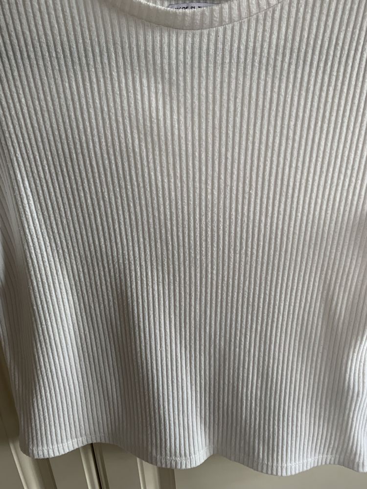 T-shirt boxy koszulka krótka reserved 34 XS biała prążkowana