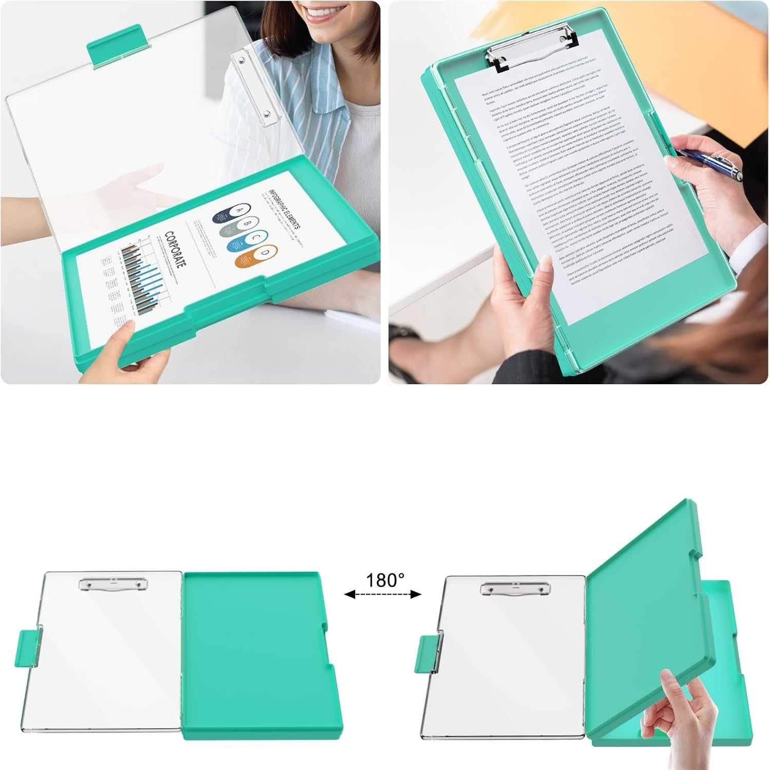 Clipboard Teczka z przechowywaniem A4, przezroczysty panel zielony