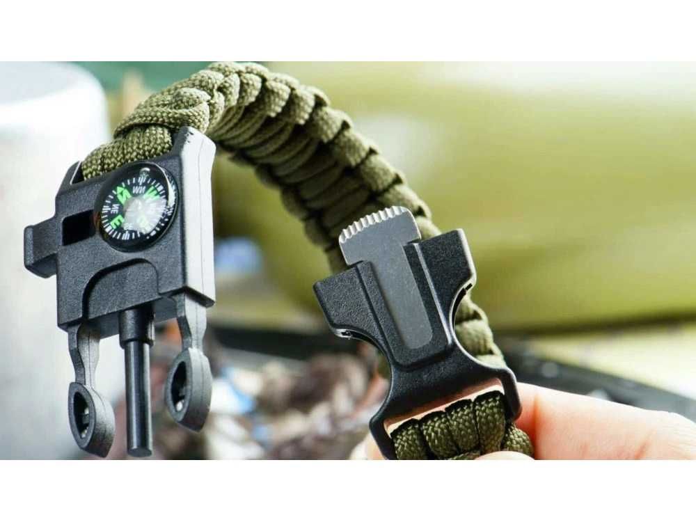 Bransoletka survival 5w1 kompas krzesiwo linka nóż linka paracord