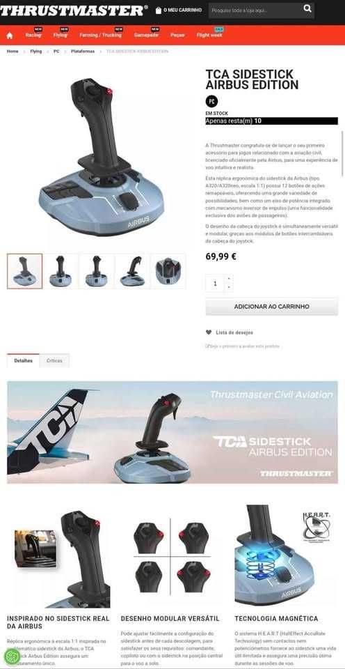 Airbus Joystick Sidestick Yoke Thrustmaster TCA