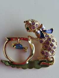 USA_BROSZKA/ZAWIESZKA_nieszablonowa biżuteria - kot z akwarium - wrzos