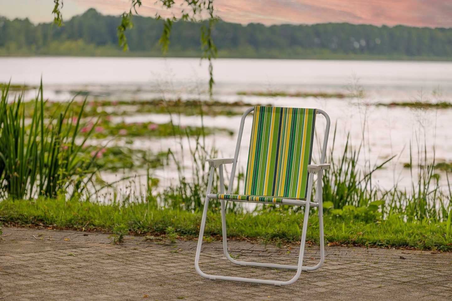KRZESŁO PLAŻOWE Turystyczne SKŁADANE Fotel Leżanka Zielono-Żółte