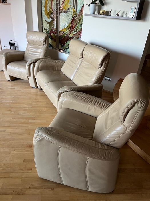 Sofa i fotele skóra naturalna, komplet wypoczynkowy skórzany