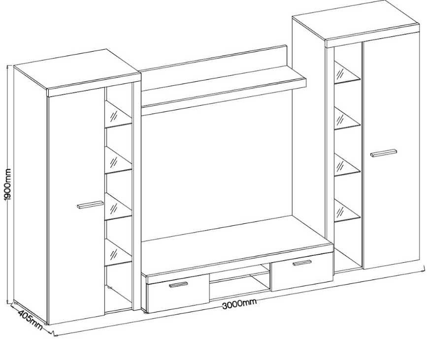Meblościanka + Szafa Lustro  Dąb Lefkas / Biała / Dąb Sonoma
