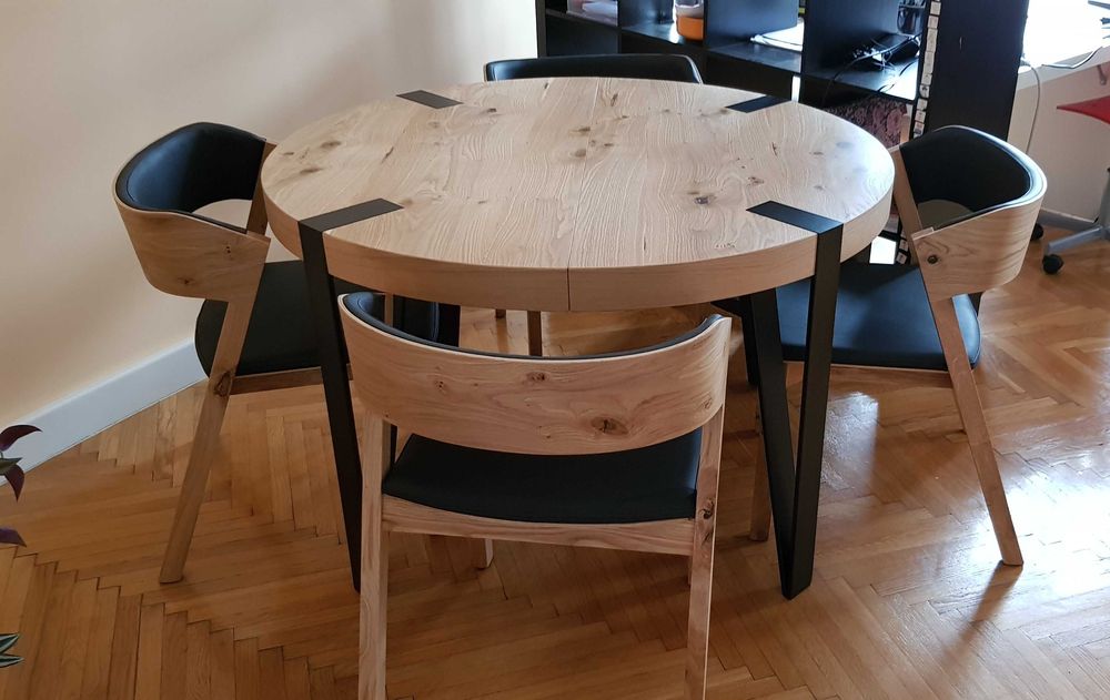 Stół okrągły rozkładany fi120 + 4 krzesła