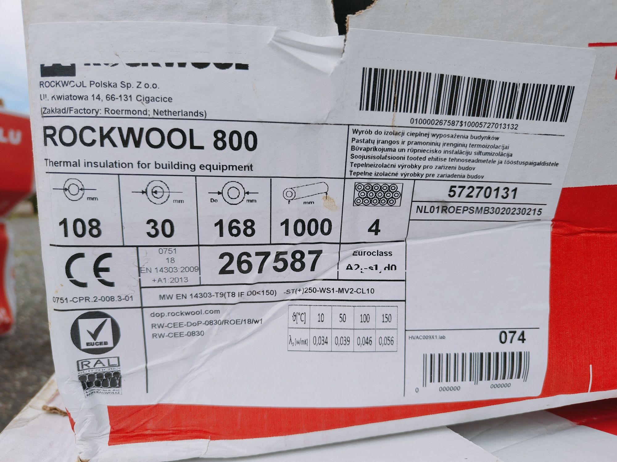 Otulina z wełny mineralnej skalnej Rockwool 800