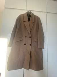 Wełniany płaszcz beżowy Mango L XL