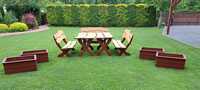 Meble ogrodowe jesion, 3 ławki, 2 stoły, 4 donice.