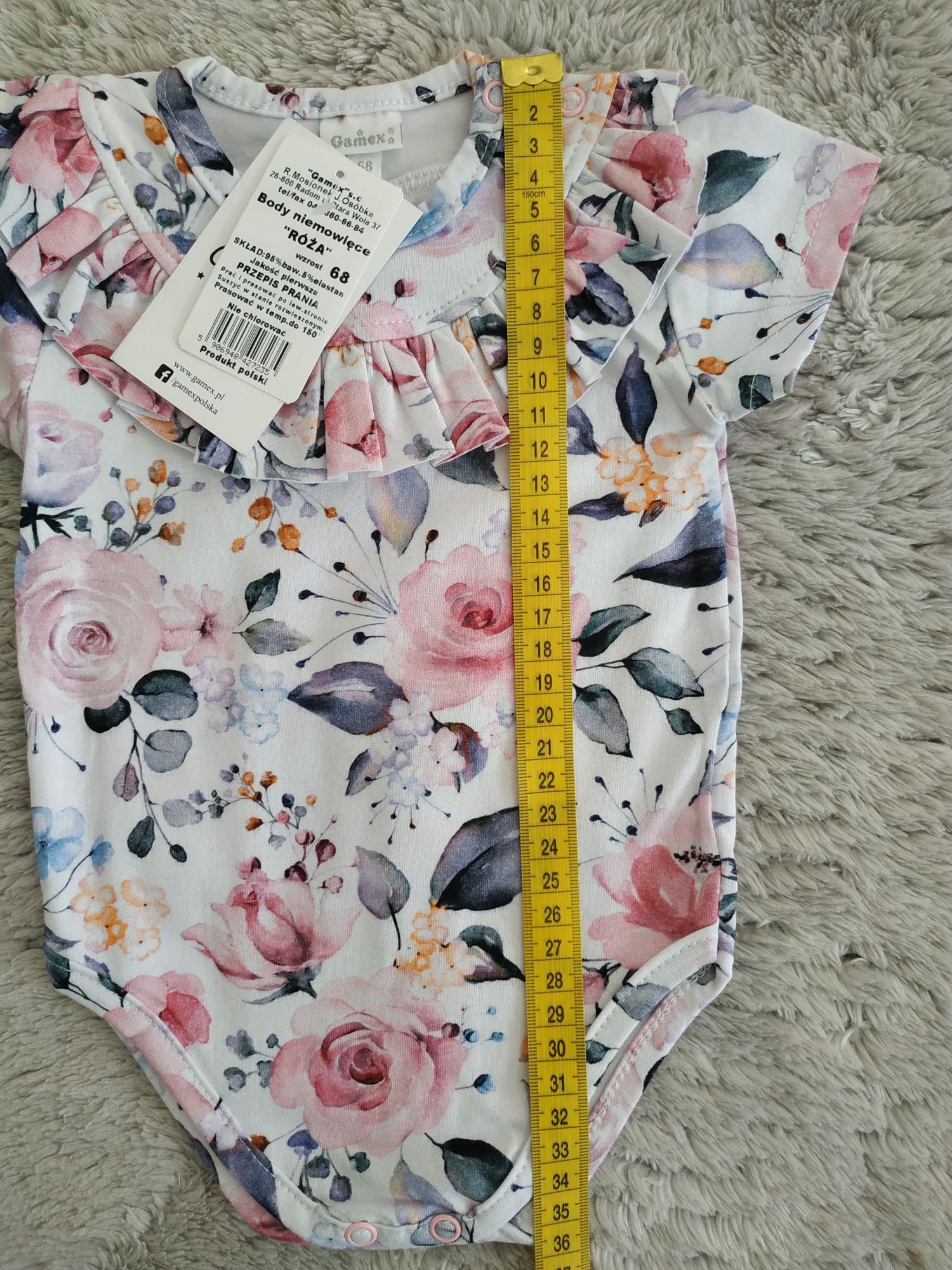 Eleganckie, nowe body z falbanką/lato/kwiatki/prezent/Gamex/r.68