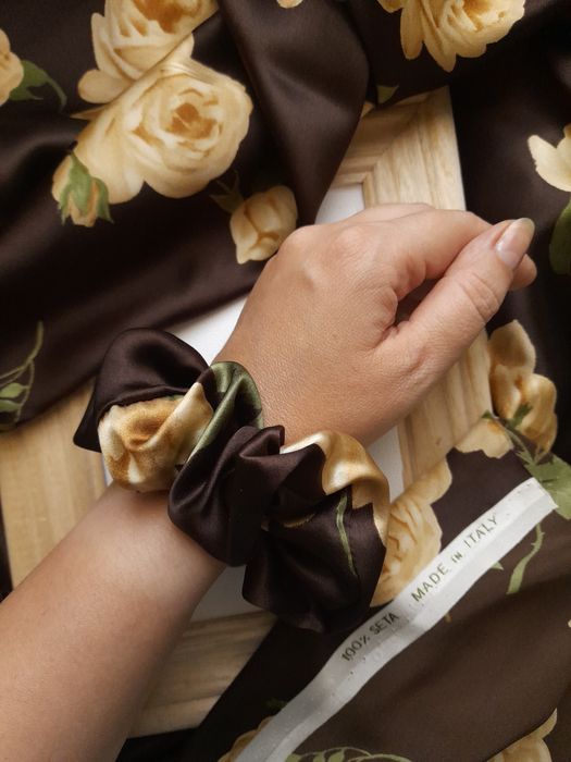 Czekoladowy brąz jedwab naturalny gumka do włosów