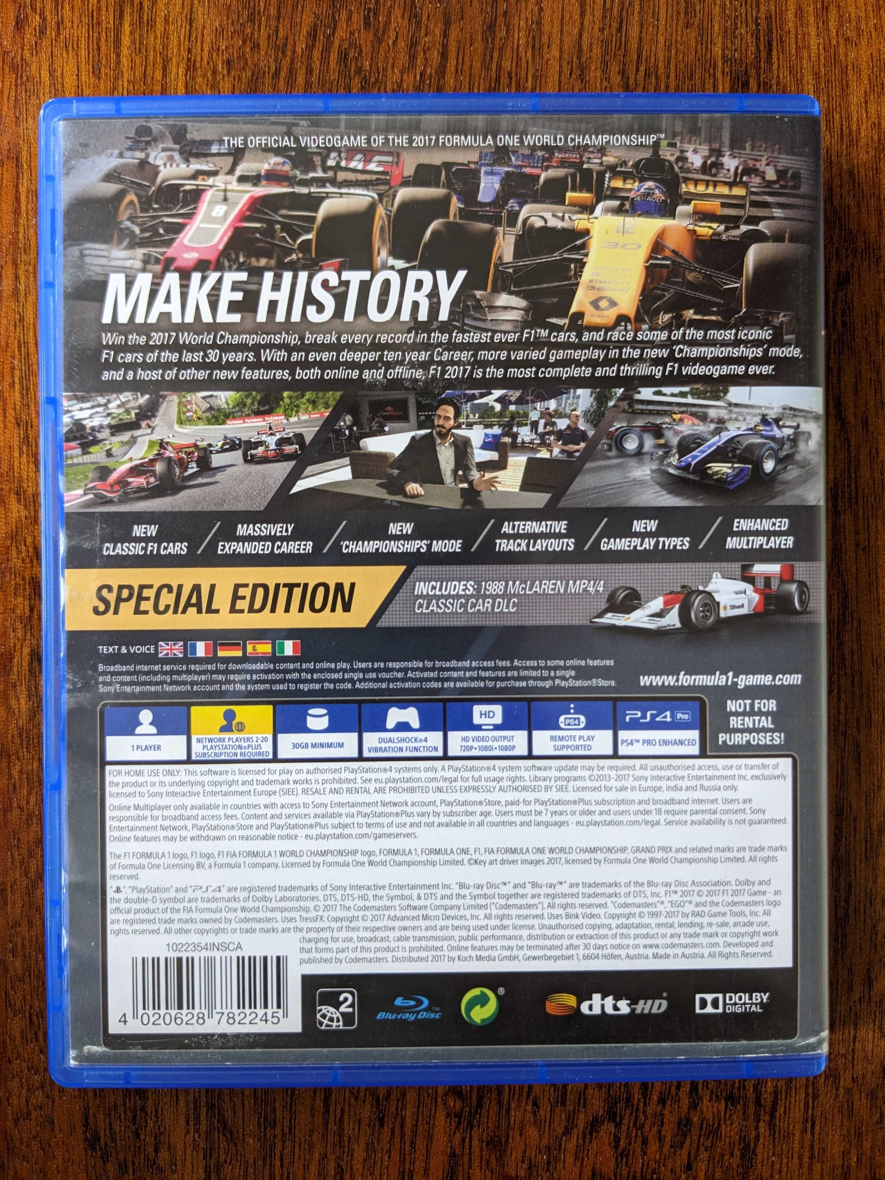 Диск с игрой F1 2017 Sony PlayStation 4