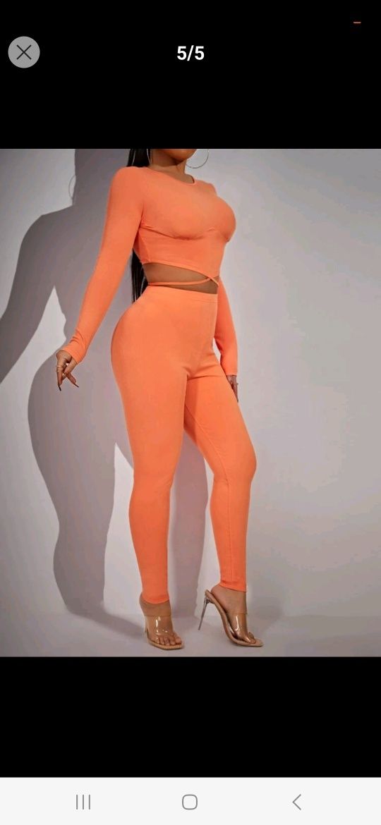Nowy komplet damski sportowy na siłownię crop top legginsy spodnie 34