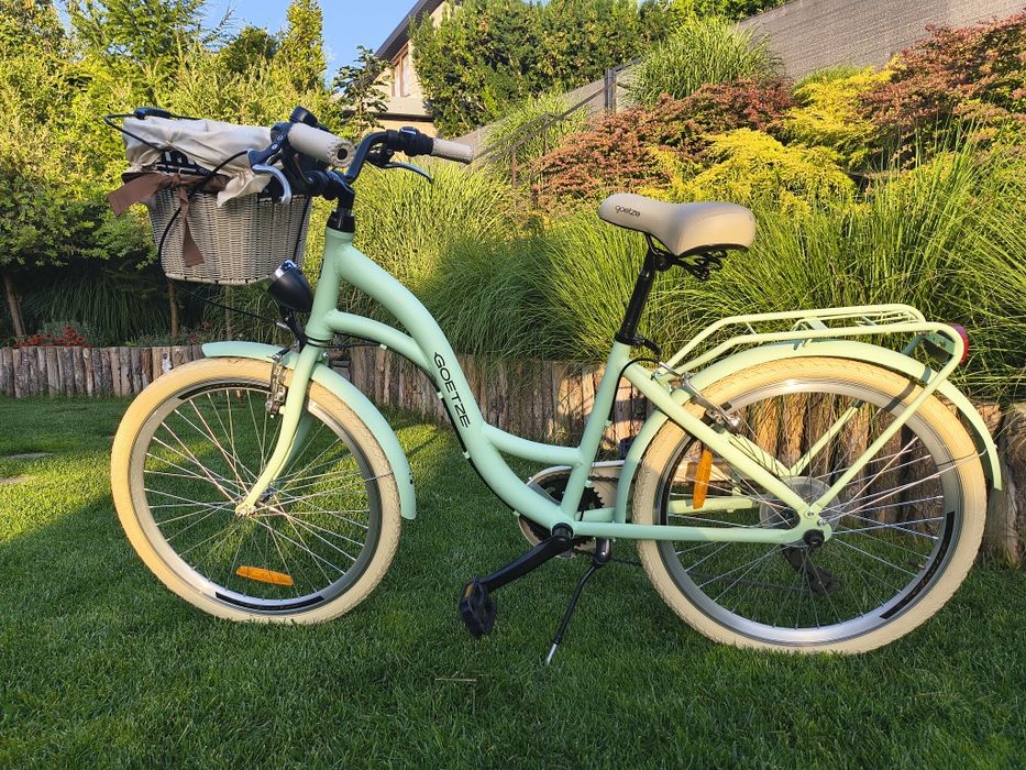 Śliczny Rower Miejski Goetze Mood 24 cale, przerzutki, kosz, miętowy