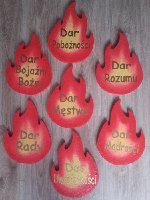 7 płomieni - dary Ducha Św. - dekoracja bierzmowanie