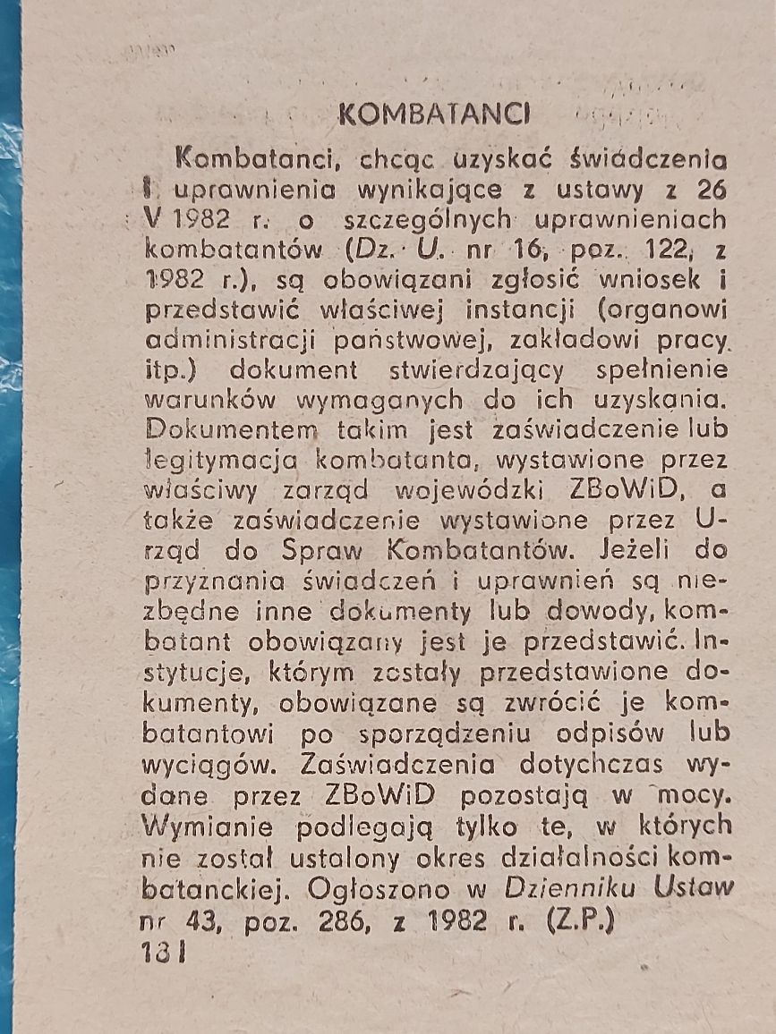 Stara kartka z kalendarza 1985rok PRL