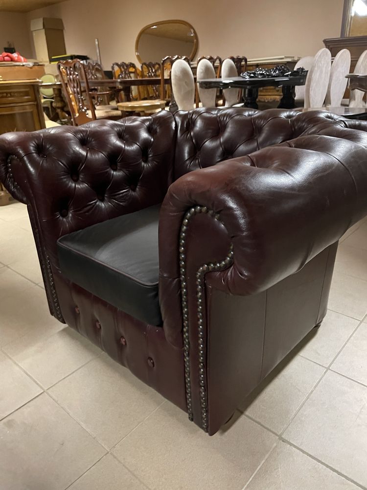 Komplet Wypoczynkowy Skórzany Skóra Chesterfield Londyn Angielski