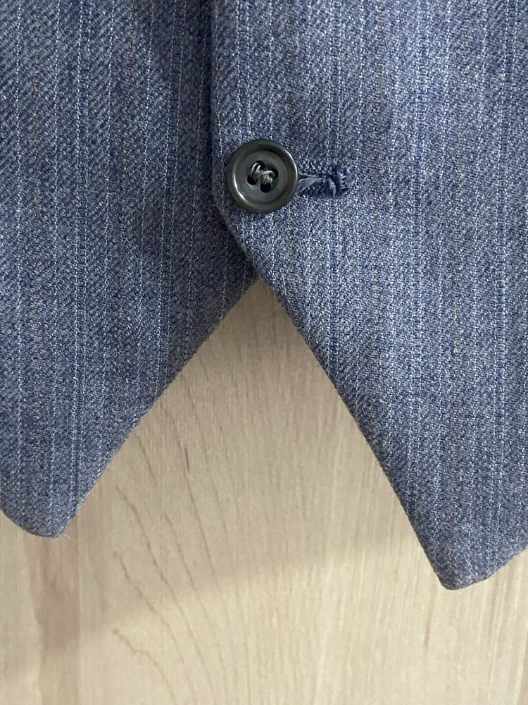 Niebieska S męska kamizelka garniturowa elegancka na guziki Vintage