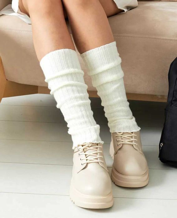 Гетри молочні в рубчик з вовни теплі