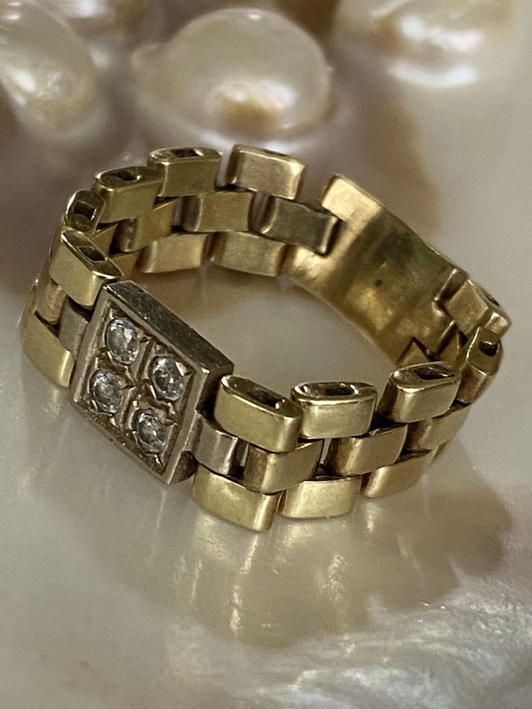 Złoty 585 pierścionek 14K obrączka kamienie 5,1 wzór pasek bransoletka